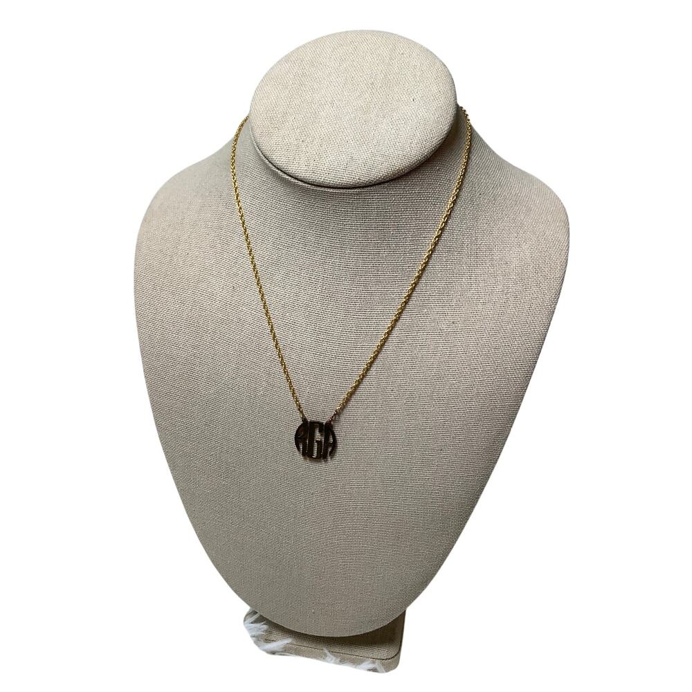 Vintage Gold Tone Rope Chain Monogram RGA Circle Pendant Necklace Elegant A13-23